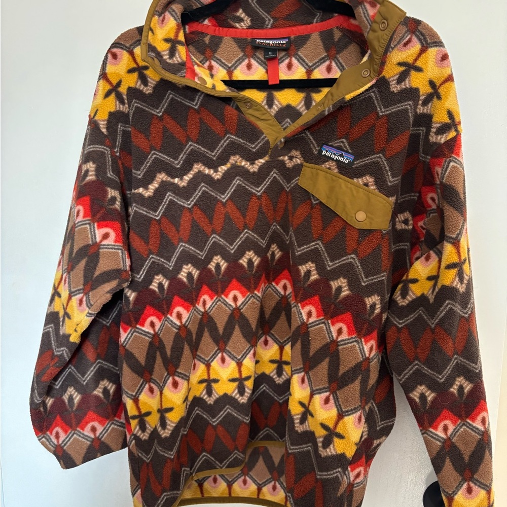 Patagonia Brown and Yellow Patterned Fleece Pullover